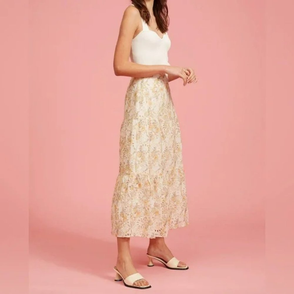 Lucy Paris Luca Floral Tiered Skirt Yellow Small